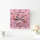 Roze Flamingo Typografie | GEPERSONALISEERD | Vierkante Klok (Huis)