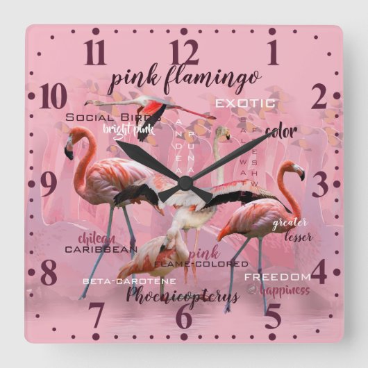 Roze Flamingo Typografie | GEPERSONALISEERD | Vierkante Klok (Voorkant)