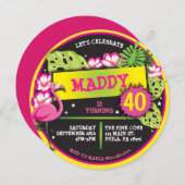 ROZE FLAMINGO uitnodiging voor verjaardagsfeestje (Voorkant / Achterkant)