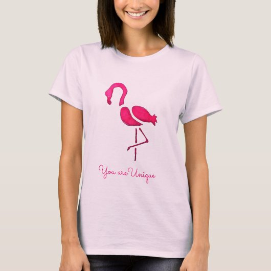 Roze flamingo unieke pop kunst t-shirt (Voorkant)