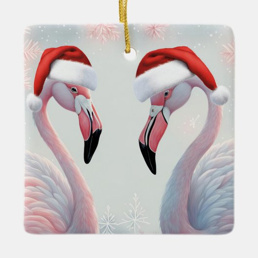 Roze Flamingo Vakantie Kerstmis Keramisch Ornament (Voorkant)