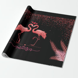 Roze Flamingo Valentijn inpakpapier