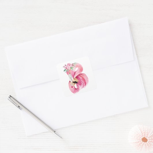 Roze FLAMINGO VALENTIJN Vierkante Sticker (Envelop)