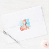 Roze Flamingo Valentijnsdag Aquarel Vierkante Sticker (Envelop)