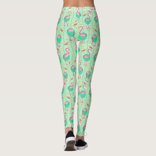 Roze Flamingo Varens Tropisch Groen Zomerpatroon Leggings (Achterkant)