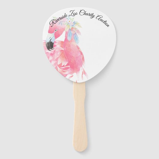 Roze Flamingo Veilingpeddel Handwaaier (Voorkant)