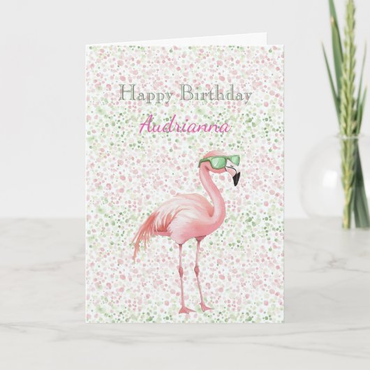 Roze Flamingo Verjaardag Kaart (Voorkant)
