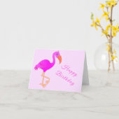 Roze Flamingo Verjaardag Kaart -  (Gele Bloem)