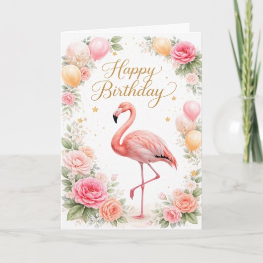 Roze Flamingo Verjaardag Kaart (Voorkant)