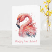 Roze flamingo verjaardag met waterverf kaart (Gele Bloem)