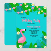 Roze Flamingo Verjaardag uitnodiging (Voorkant / Achterkant)
