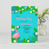 Roze Flamingo Verjaardag uitnodiging (Staand voorkant)