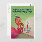 Roze Flamingo Verjaardag Wens Waterverf Kaart (Voorkant / Achterkant)