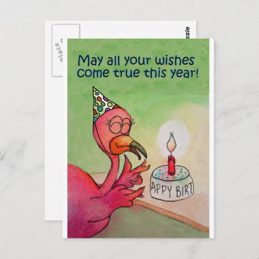 Roze Flamingo Verjaardag Wens Waterverf Kaart (Voorkant / Achterkant)