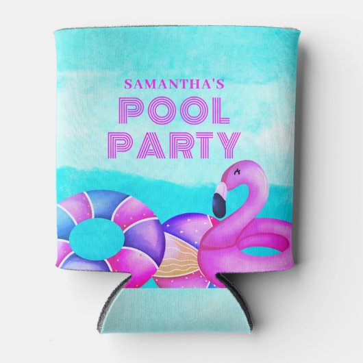 Roze Flamingo Verjaardag Zwembad Party Blikjeskoeler (Voorkant)