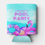 Roze Flamingo Verjaardag Zwembad Party Blikjeskoeler (Achterkant)