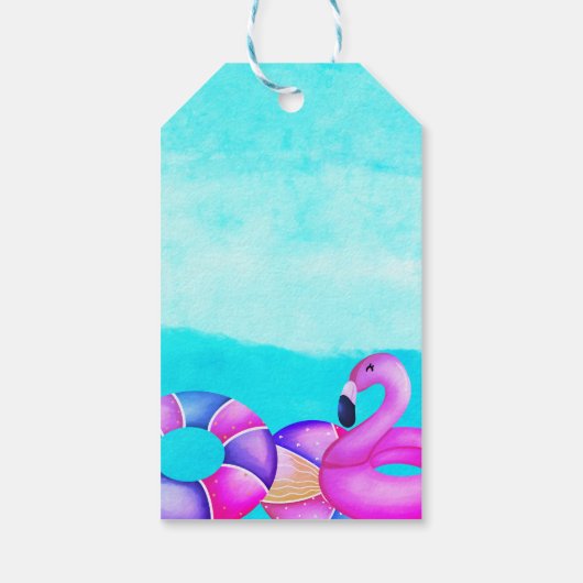 Roze Flamingo Verjaardag Zwembad Party Naam Cadeaulabel (Achterkant)