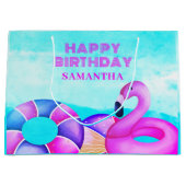 Roze Flamingo Verjaardag Zwembad Party Naam Groot Cadeauzakje (Voorkant)