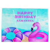 Roze Flamingo Verjaardag Zwembad Party Naam Groot Cadeauzakje (Achterkant)