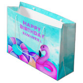 Roze Flamingo Verjaardag Zwembad Party Naam Groot Cadeauzakje (Voorkant Gekanteld)