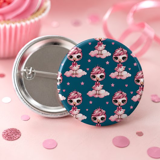 Roze Flamingo Verjaardagsfeestje Ronde Button 3,2 Cm