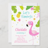 roze flamingo verjaardagsuitnodiging kaart (Voorkant)