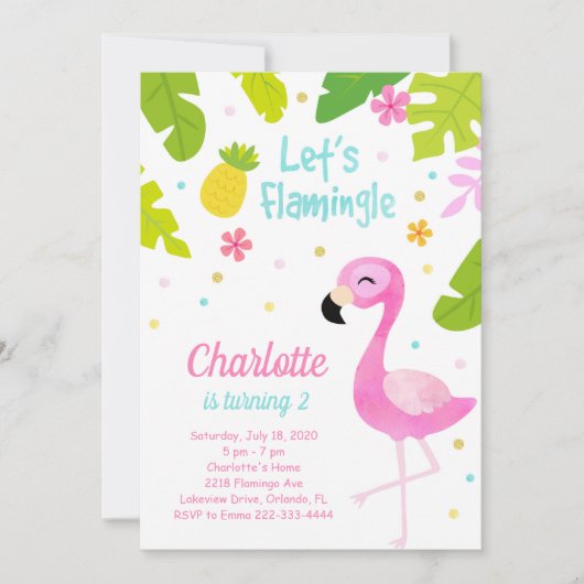  roze flamingo verjaardagsuitnodiging kaart (Voorkant)