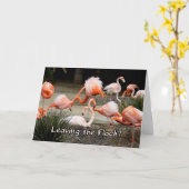 Roze flamingo verlaat de Flock Farewell Kaart (Gele Bloem)