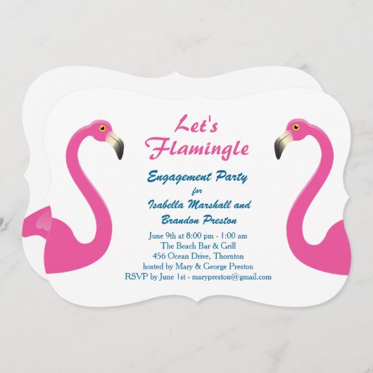 Roze Flamingo Verlovingsfeest Uitnodiging (Voorkant / Achterkant)