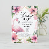 Roze Flamingo Vet Tropisch Roze Meisje Baby shower Kaart (Staand voorkant)