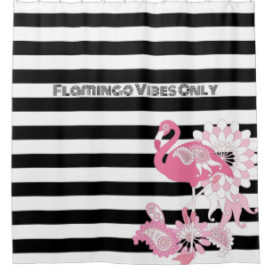 Roze Flamingo Vibes Alleen Zwart & Wit Gestreept Douchegordijn