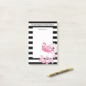 Roze Flamingo Vibes Alleen Zwart & Wit Gestreept Post-it® Notes (Op bureau)