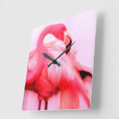 Roze Flamingo Vierkante Klok (Hoek)