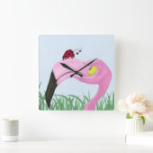  roze flamingo vierkante klok (Huis)