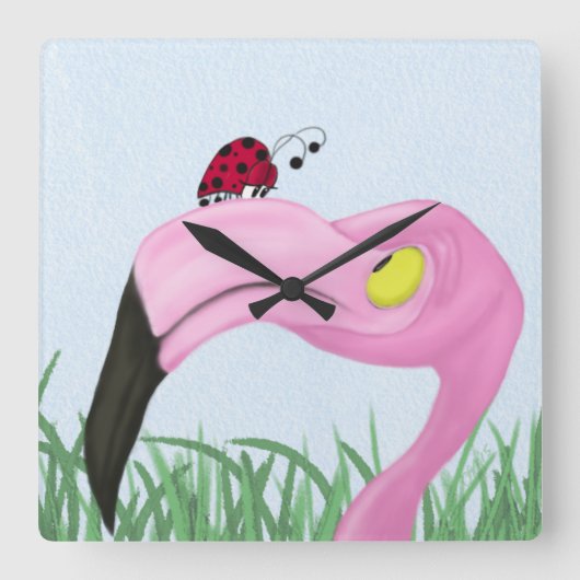  roze flamingo vierkante klok (Voorkant)