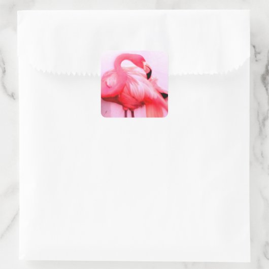 Roze Flamingo Vierkante Sticker (Tas)
