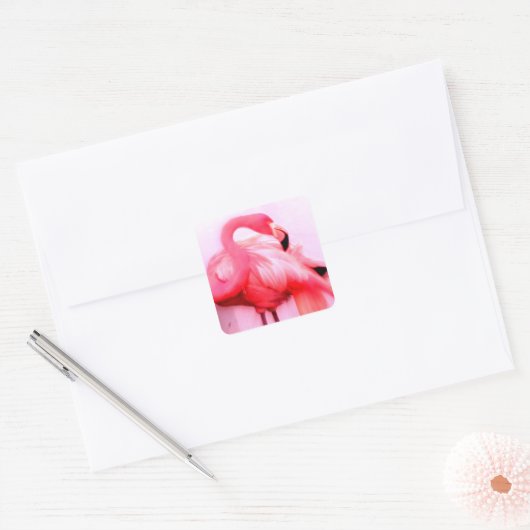 Roze Flamingo Vierkante Sticker (Envelop)