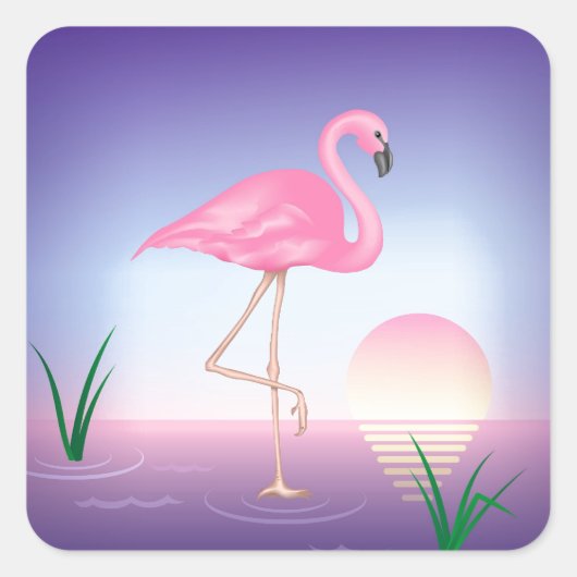 Roze Flamingo Vierkante Sticker (Voorkant)