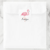 Roze flamingo vierkante sticker (Tas)