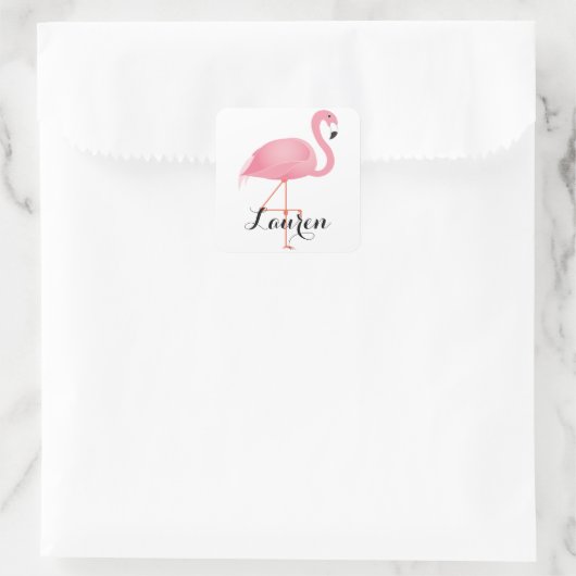 Roze flamingo vierkante sticker (Tas)