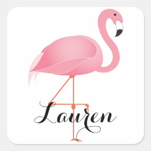 Roze flamingo vierkante sticker