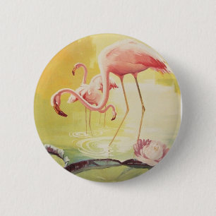 Roze Flamingo Vintage Poster voor Braziliaanse But Ronde Button 5,7 Cm