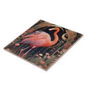 Roze Flamingo Vogel Art Deco Art Nouveau Tegeltje (Zijkant)