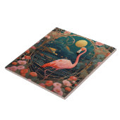 Roze Flamingo Vogel Art Nouveau Art Deco Tegeltje (Zijkant)