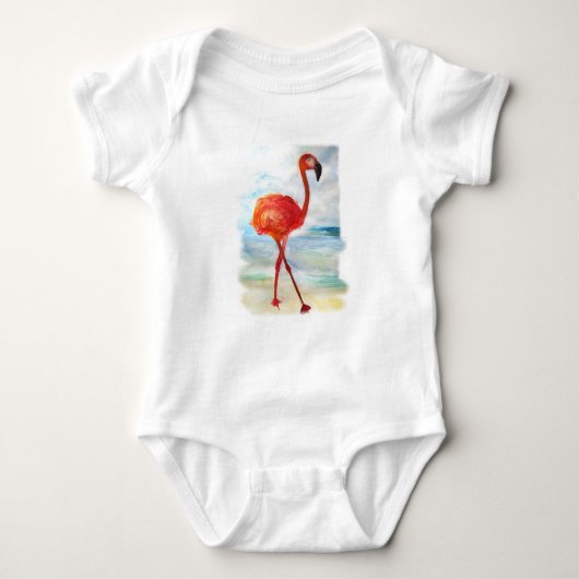 Roze Flamingo Vogel Baby Jersey Bodysuit (Voorkant)
