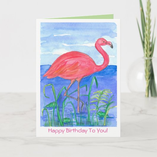 Roze flamingo vogel gelukkige verjaardag kaart (Voorkant)