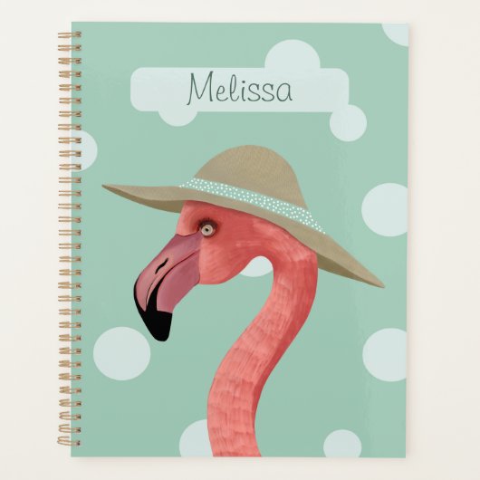 Roze Flamingo Vogel Speelse Polka Dots Planner (Voorkant)