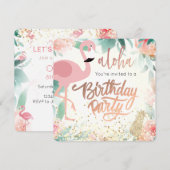 Roze Flamingo Vogel Tropisch Verjaardagsfeest Kaart (Voorkant / Achterkant)