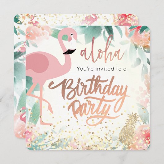 Roze Flamingo Vogel Tropisch Verjaardagsfeest Kaart (Voorkant / Achterkant)