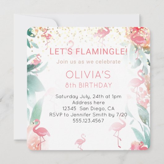 Roze Flamingo Vogel Tropisch Verjaardagsfeest Kaart (Achterkant)